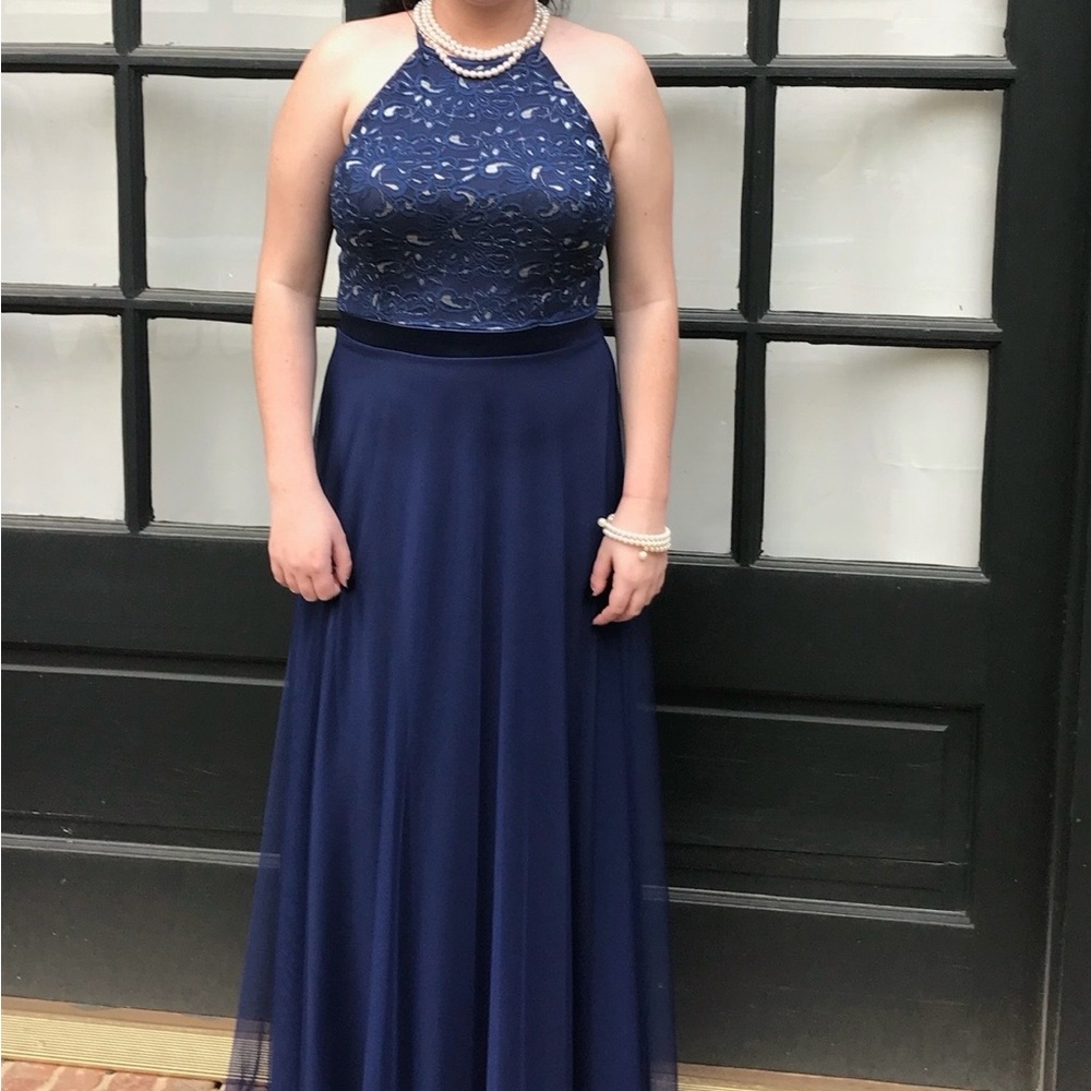 Elegant Navy Blue Halter Dress